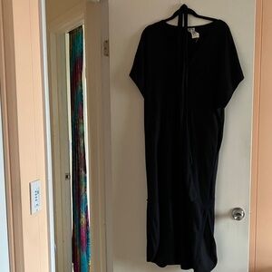 Free People Black Maxi Dress with V-Neck Tie